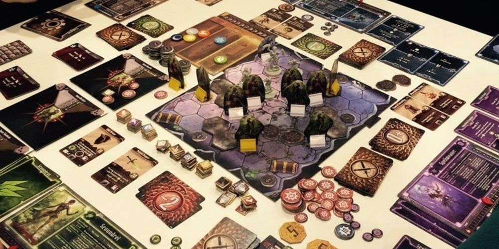 The components of Gloomhaven board game