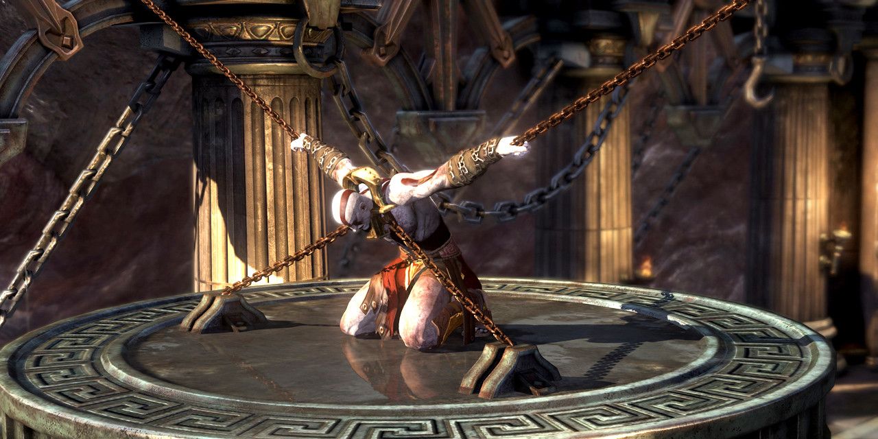 Kratos chained up in God of War Ascension