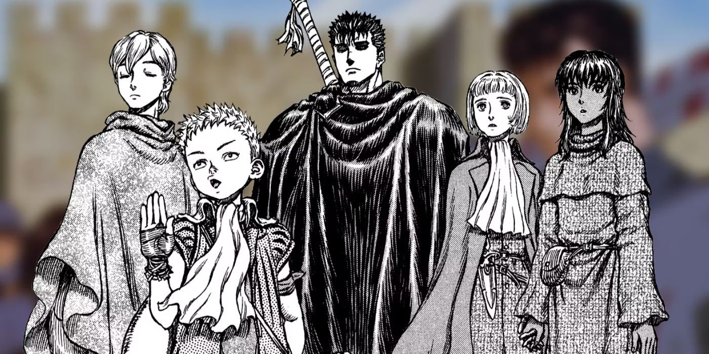 Grupo Guts em Berserk com Isidro, Farnese, Casca e Serpico