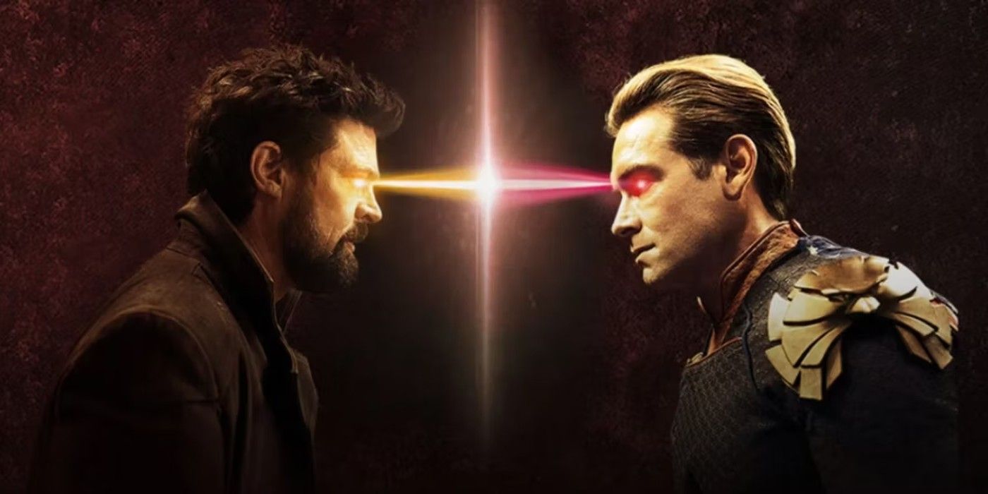 Homelander and Billy Butcher face off, using heat vision at one another