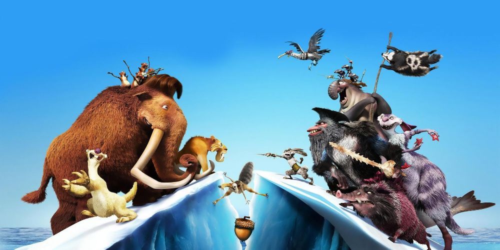 The Ice Age heroes facing off against pirates, with Scrat caught in the middle.