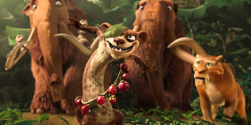 Ice Age's Buck smiling menacingly while standing in front of the group