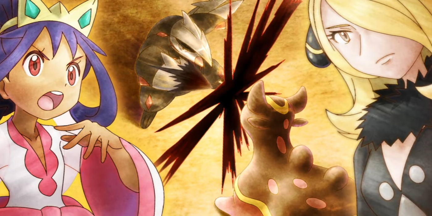 Iris vs Cynthia in the Masters Eight of the World Coronation Series in Pokémon Journeys