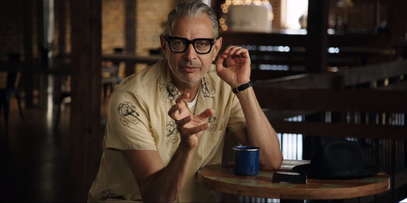 Jeff Goldblum in the trailer explaining what his show is about, The World According to Jeff Goldblum
