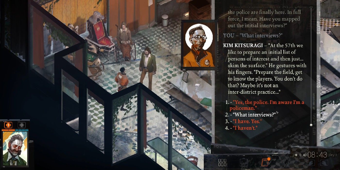Kim and the detective investigate in Disco Elysium.