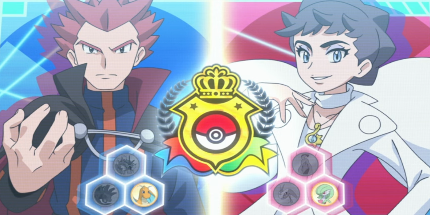 Lance vs Diantha in the Masters Eight of the World Coronation Series in Pokémon Journeys