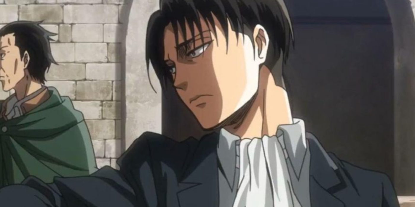 Levi Ackerman wearing street clothes looking away coldly in Attack On Titan.