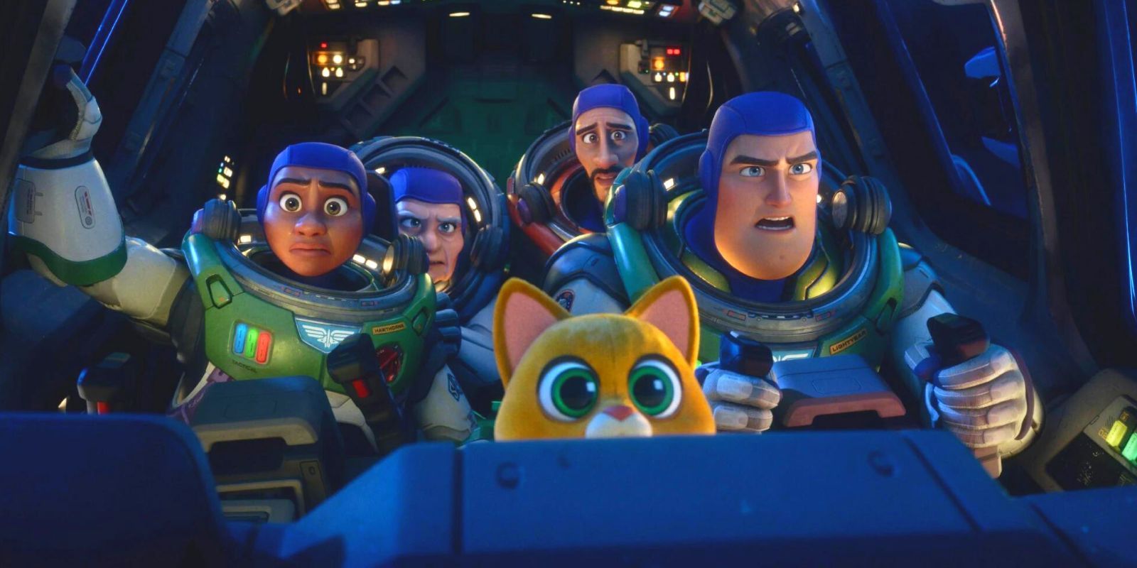 Buzz Lightyear, Sox, Izzy, Mo, and Darby in Lightyear