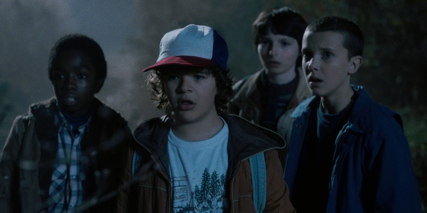 Lucas, Dustin, Mike, and Eleven in Stranger Things Season 1