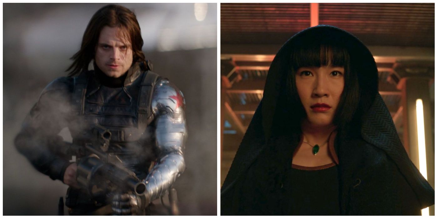 A split image showing Winter Soldier and Xialing