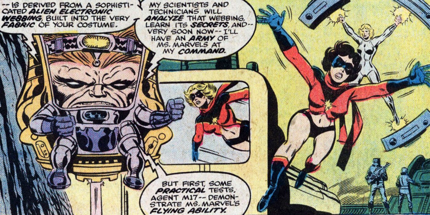M.O.D.O.K. using Agent M17 to test Ms Marvel's costume