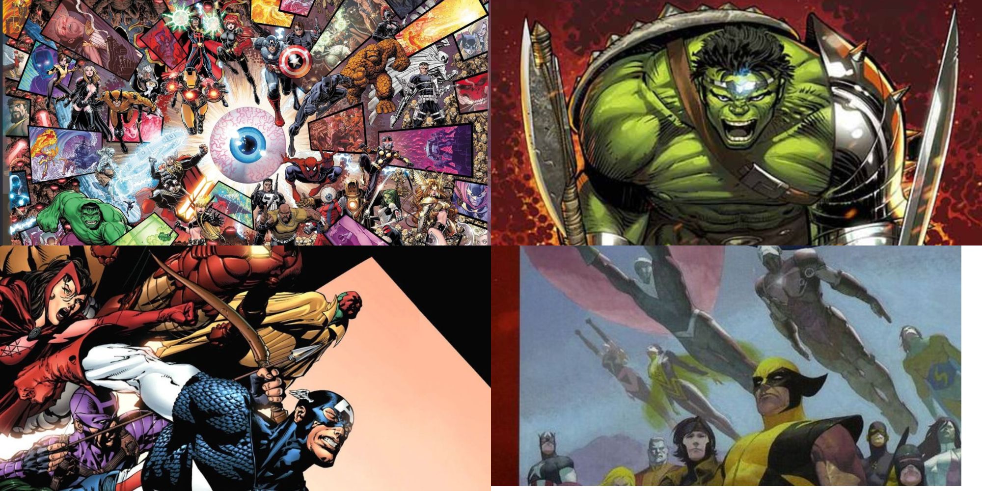 Photo Collage of Marvel's Avengers, Hulk, and X-Men