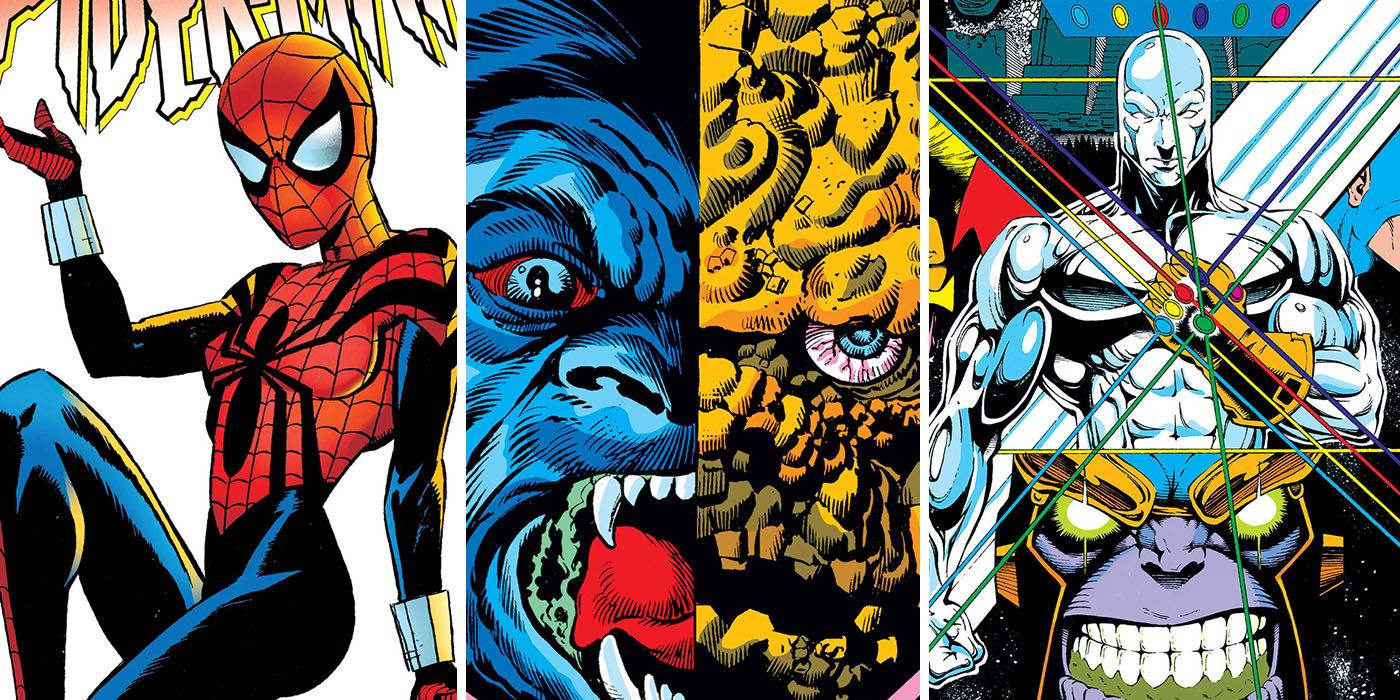 Mayday Parker, Beast and Thing mutate, and Silver Surfer with the Infinity Gauntlet in What If?