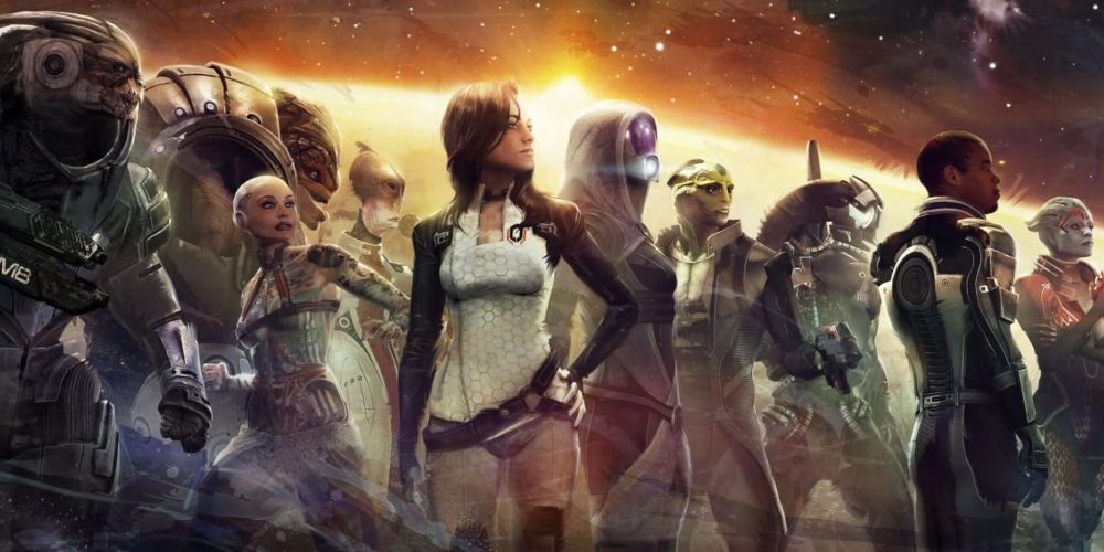 The entire cast of companions from Mass Effect 2 game