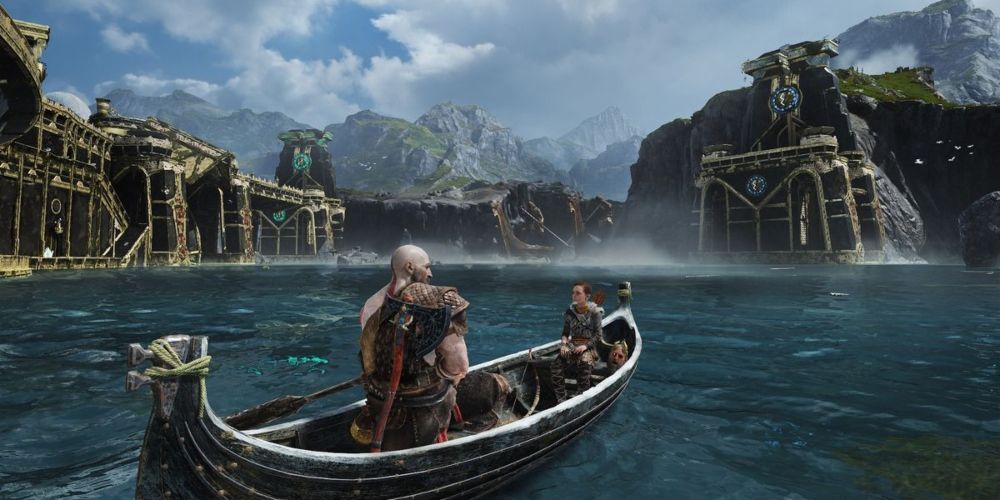 Kratos and Atreus exploring Midgard in God of War