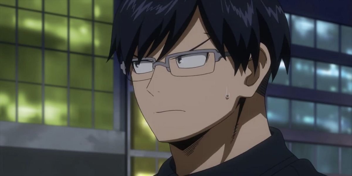 Iida with a sweat drop on his face in My Hero Academia.