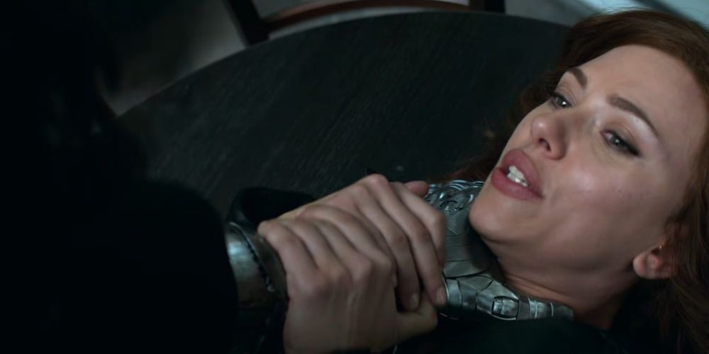 Bucky Barnes choking Natasha Romanoff in Captain America: Civil War