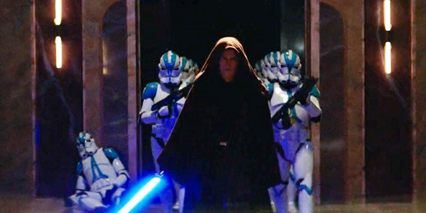 Anakin Skywalker leads clone troopers during Order 66 in Obi-Wan
