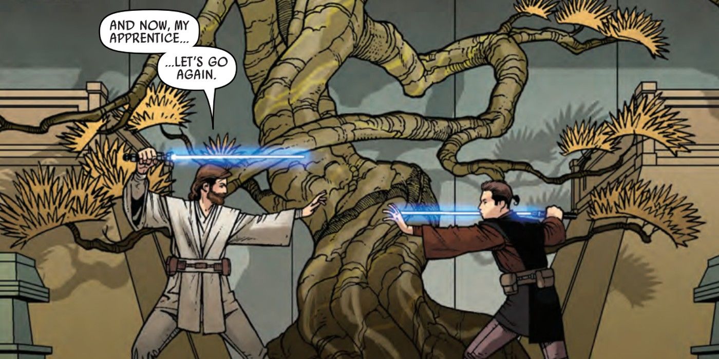 Anakin and Obi-Wan train with lightsabers in Star Wars #25