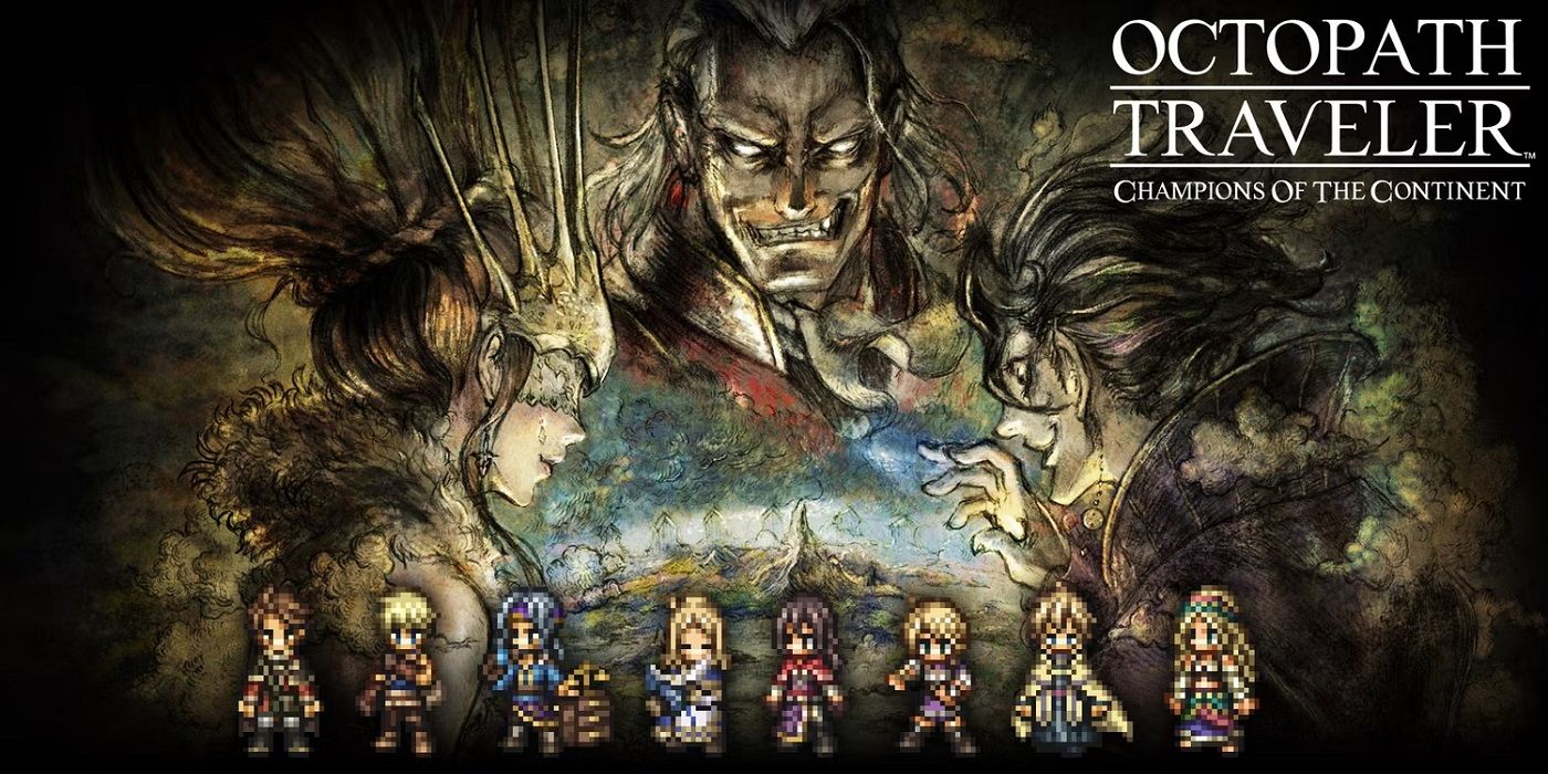 Arte principal de Octopath Traveller: Champions Of The Continent com uma colagem de personagens.