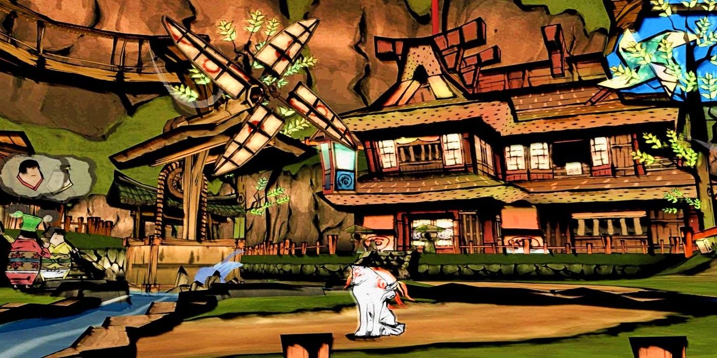 Screenshot depicting remastered Okami gameplay.