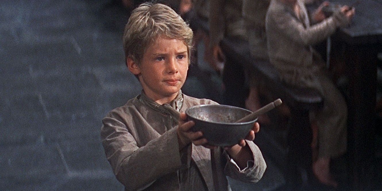 Oliver played by Mark Lester, asks for more soup