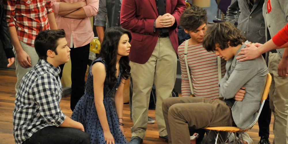 One Direction and the iCarly cast comforting Harry while he's sick