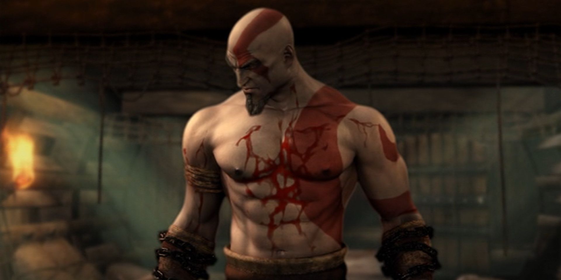 Kratos covered in blood in the original God of War
