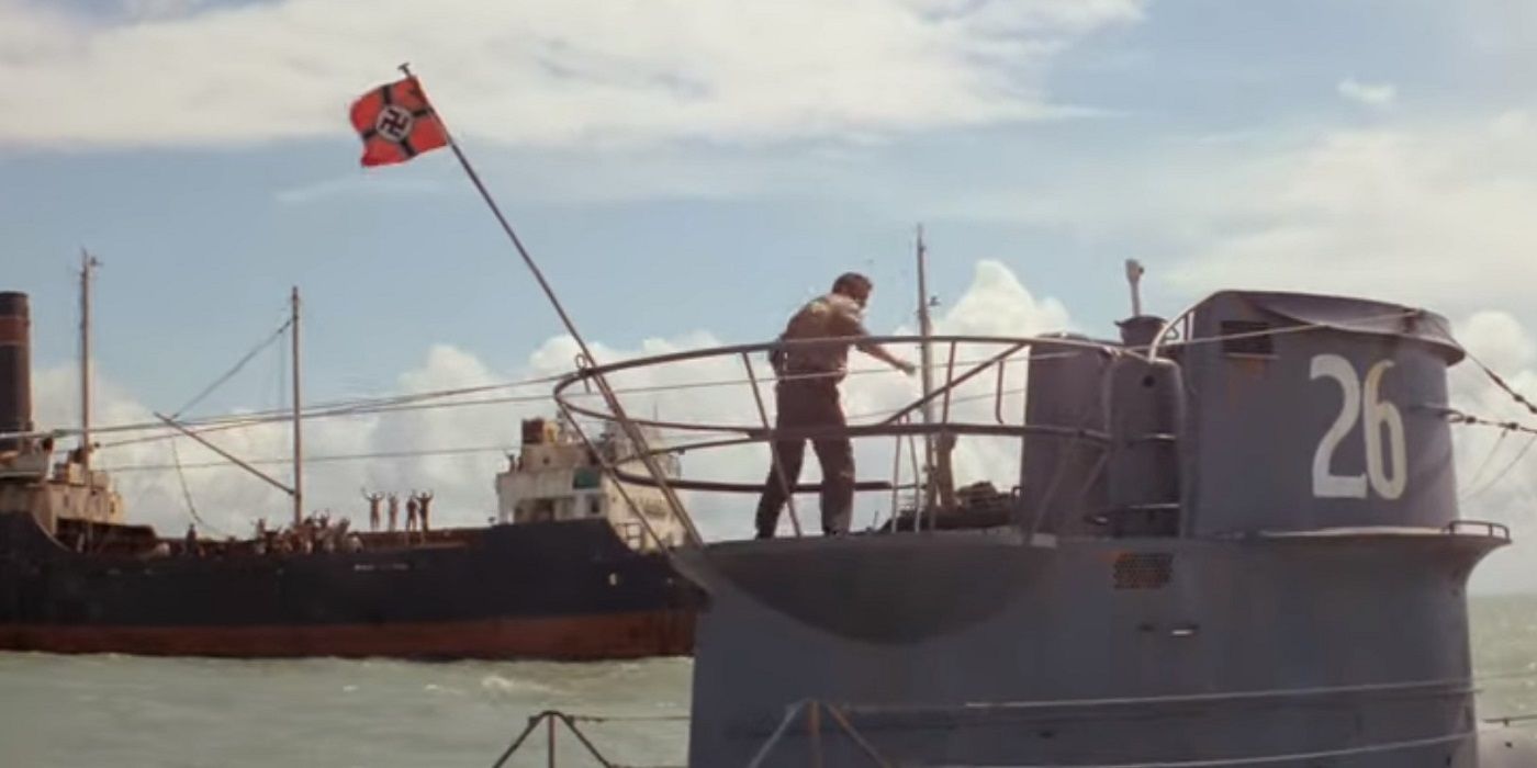 Indiana Jones boards a submarine in Raiders of the Lost Ark