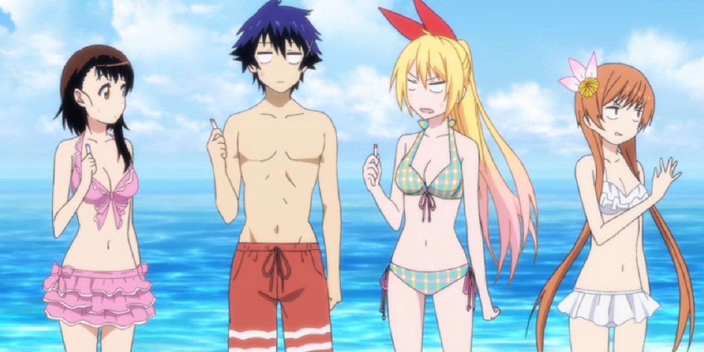 Raku and friends go to the beach in Nisekoi.