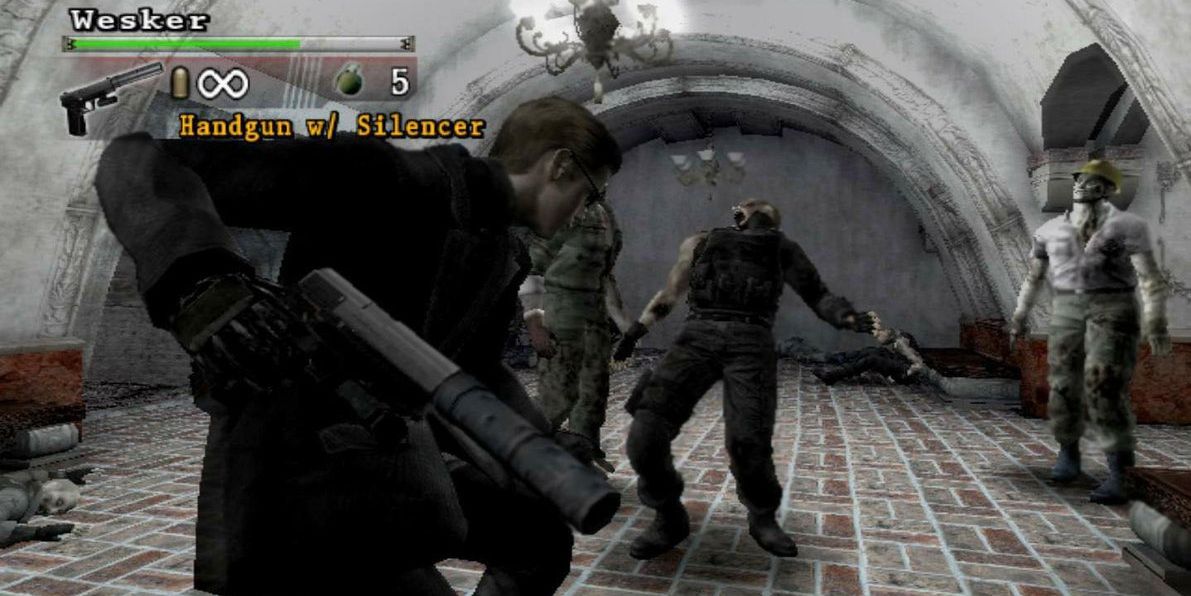Wesker attacks zombies in Resident Evil: The Umbrella Chronicles