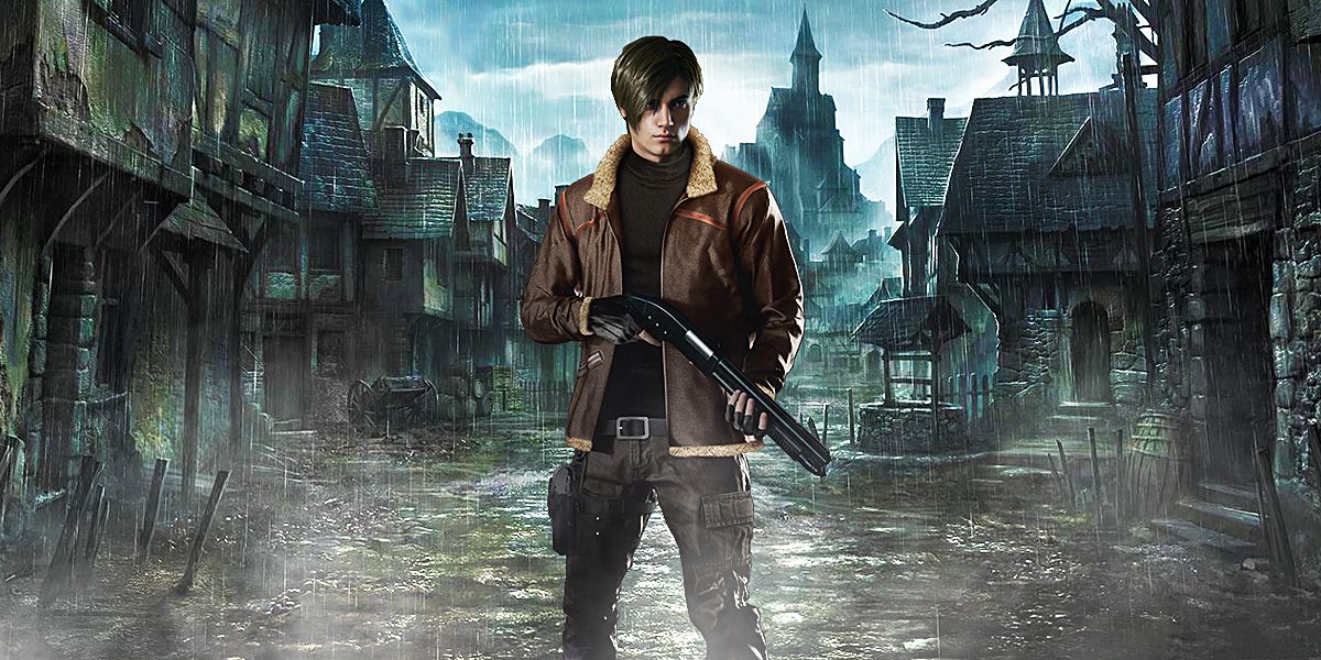 Leon standing with shotgun in the village in Resident Evil 4