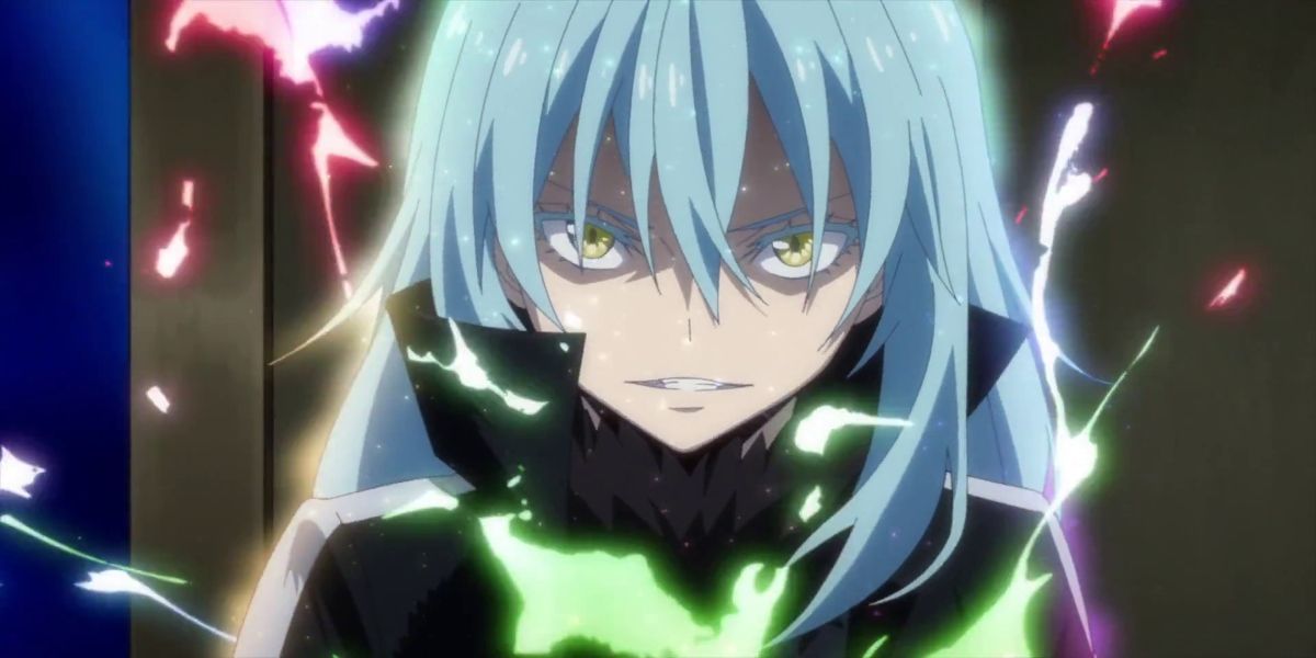 Rimuru Tempest enraged and emitting magical aura in That Time I Got Reincarnated As A Slime.