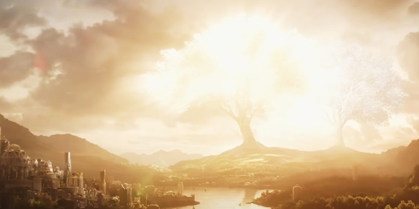 An image of the Trees of Valinor from The Rings of Power