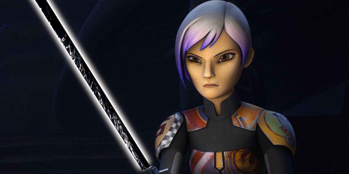 Sabine Wren wielding the Darksaber in the animated series Star Wars: Rebels