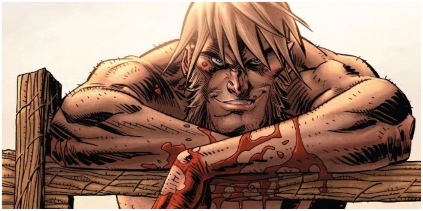 Sabretooth Leaning Over Fence Post Bloody Arms