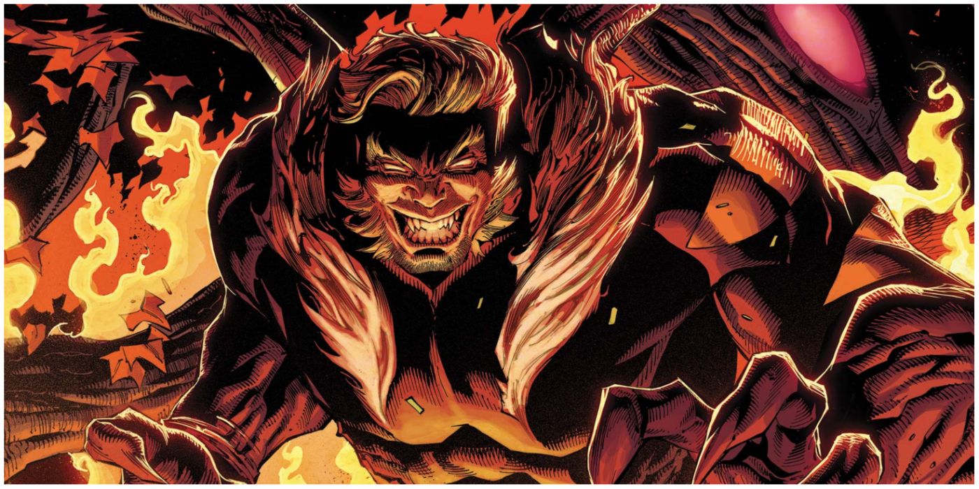 Sabretooth-Smiling, ringed with flames in Marvel-Comics