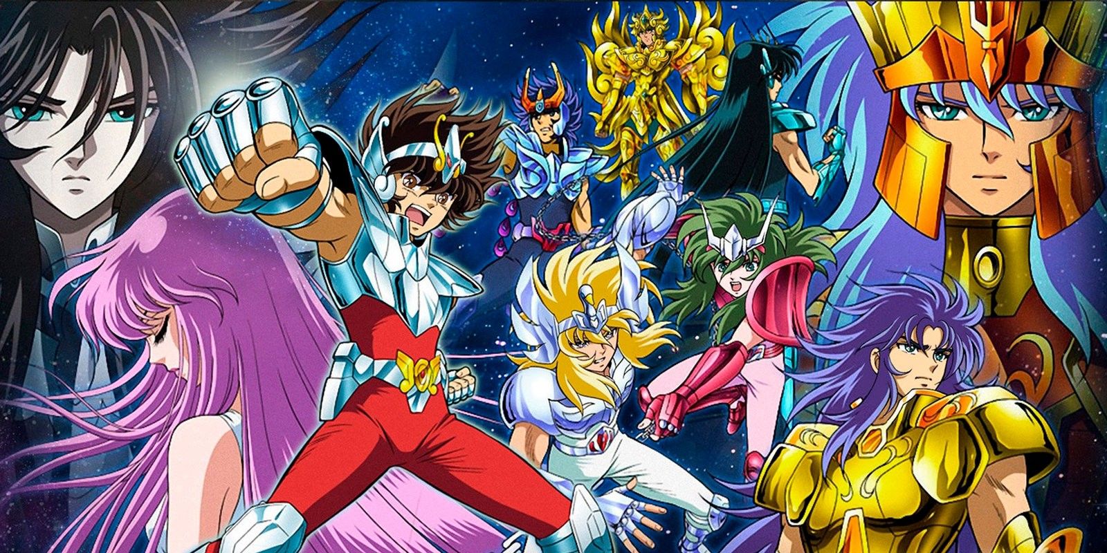 The main characters from the 1980s anime Saint Seiya. 
