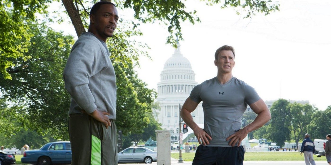 Sam Wilson and Steve Rogers talk in Washington D.C. after a run