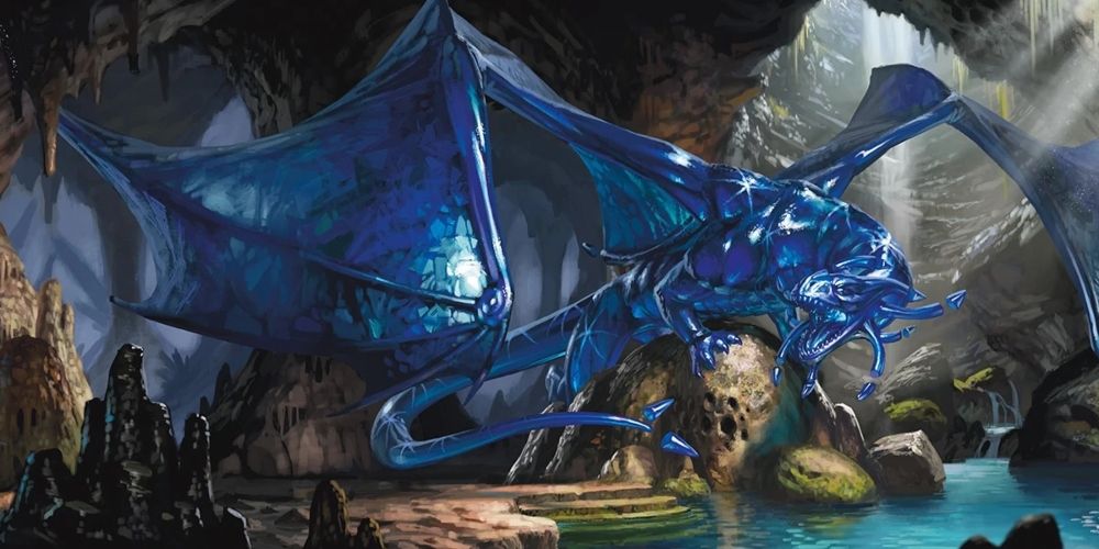 A Sapphire Dragon its underground lair in DnD