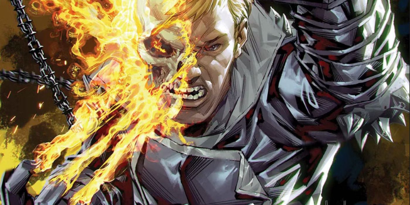 An image of Johnny Blaze turning into Ghost Rider