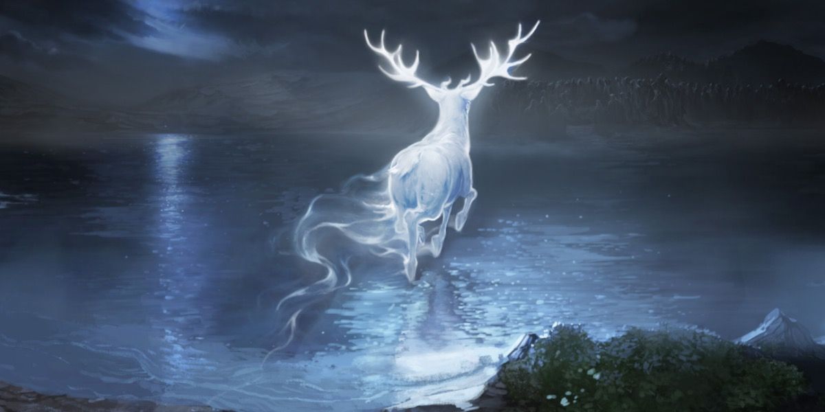 Harry Potter's patronus stag in the Prisoner of Azkaban walking across water