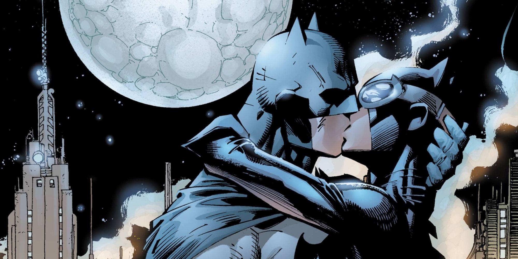 Selina Kyle (Catwoman) and Bruce Wayne (Batman) kiss DC Comics