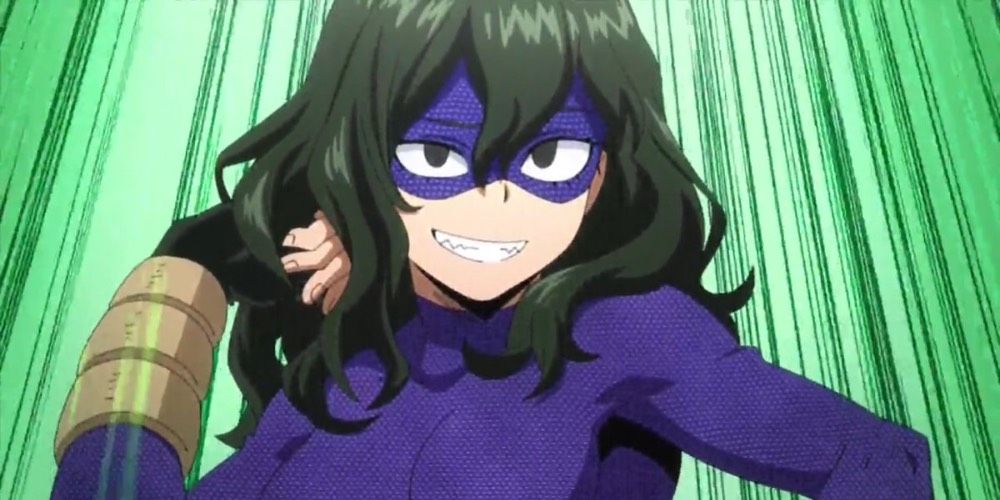 Setsuna Tokage grinning and flipping her hair in My Hero Academia.