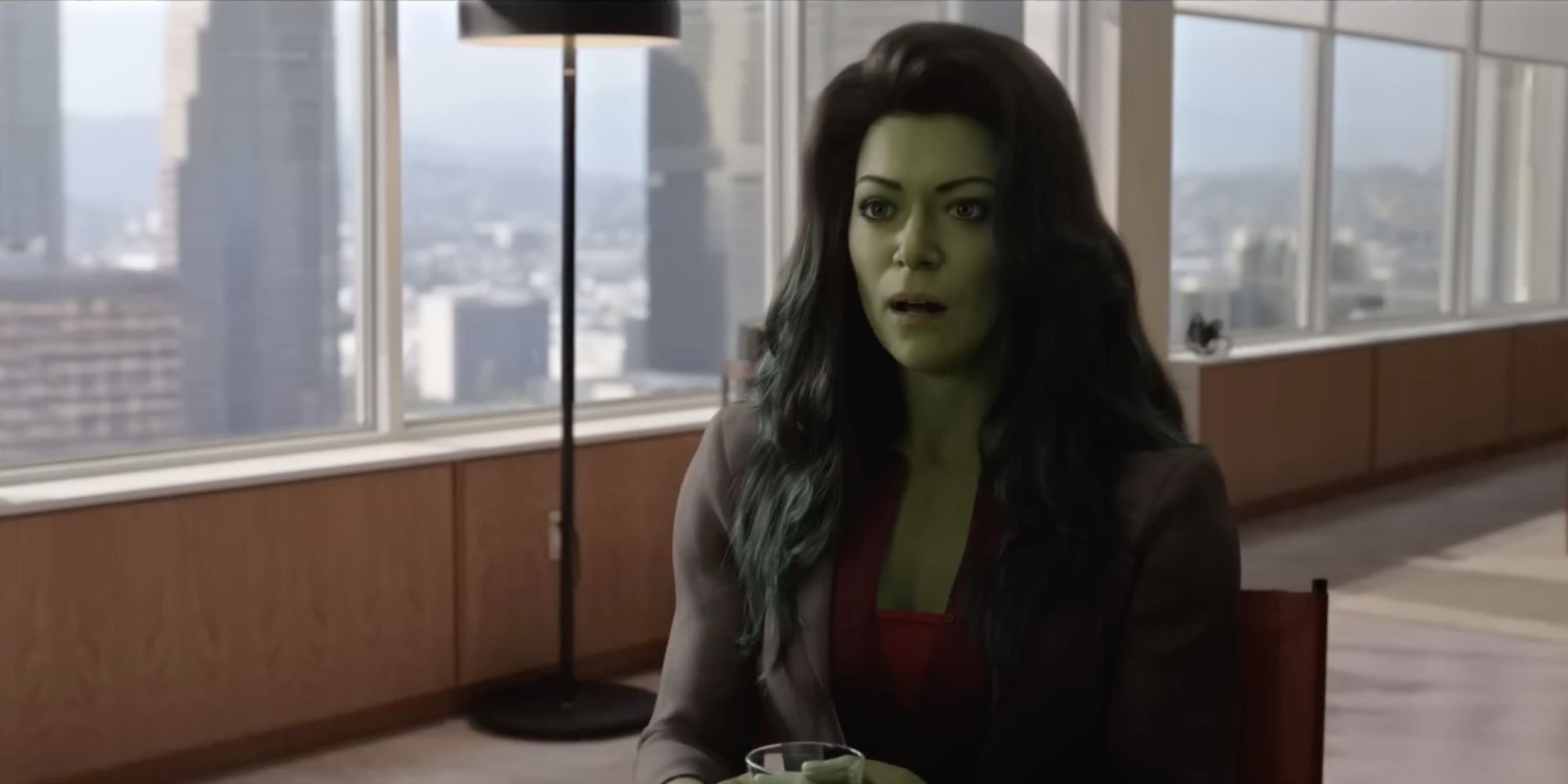 Jen is shocked at a meeting in She-Hulk: Attorney at Law.