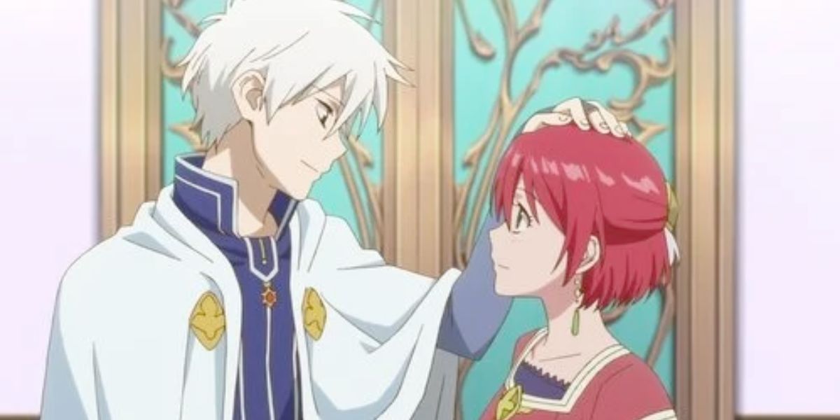 Zen is patting Shirayuki on the head (Snow White with the Red Hair)