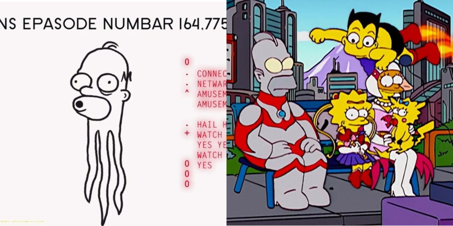 A split image of The Simpsons Don Hertzeldt Homer the Octopus and The Simpson as anime characters