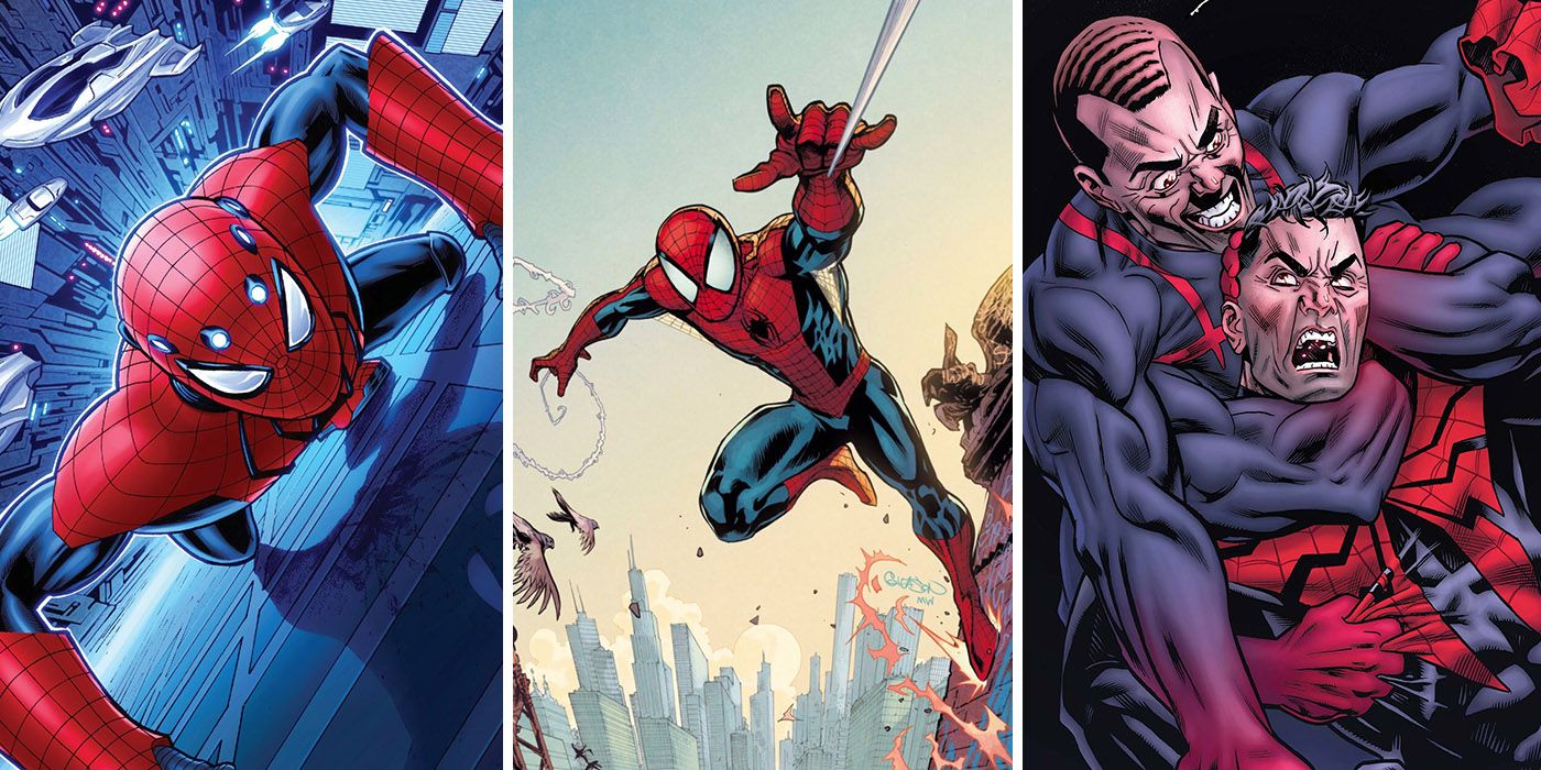 Aaron Aikman, Peter Parker, Norman Osborn, and Otto Octavius as Spider-Man
