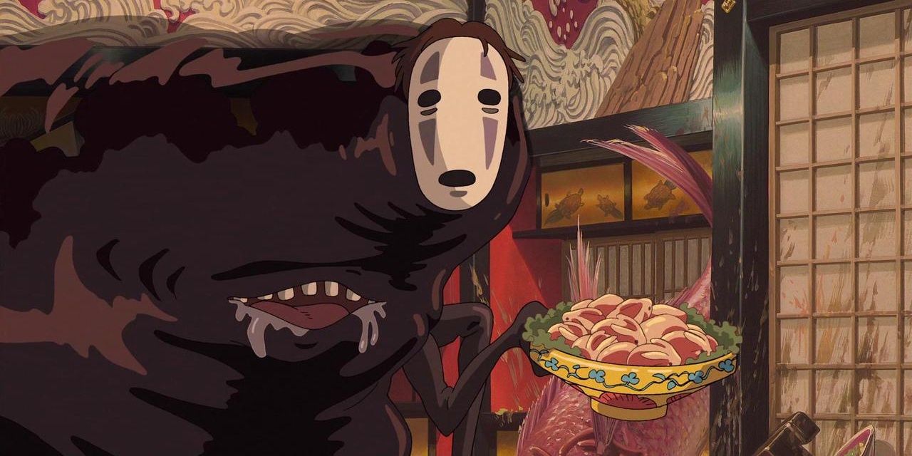 No-Face devours tons of food in Spirited Away