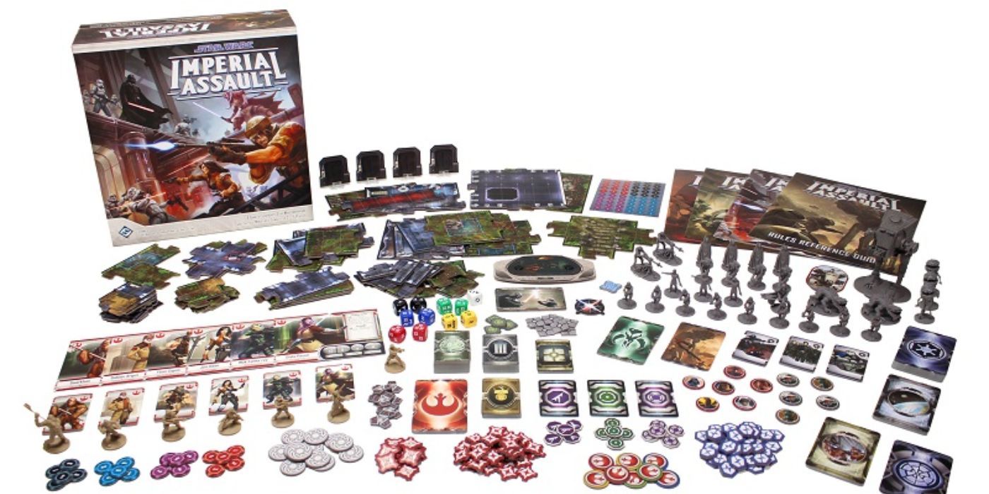 An image of the Star Wars: Imperial Assault board game cards and tokens spread out